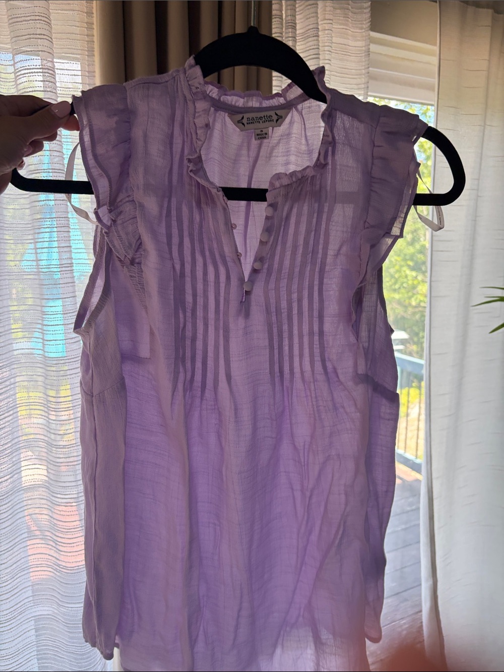 Nannette Lavender Sleeveless Ruffled Pintuck Blouse